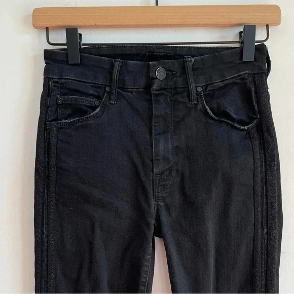 MOTHER HW Looker Ankle Fray Guilty Party Racer Black Skinny Jeans Rae Edge Pant - Picture 6 of 14